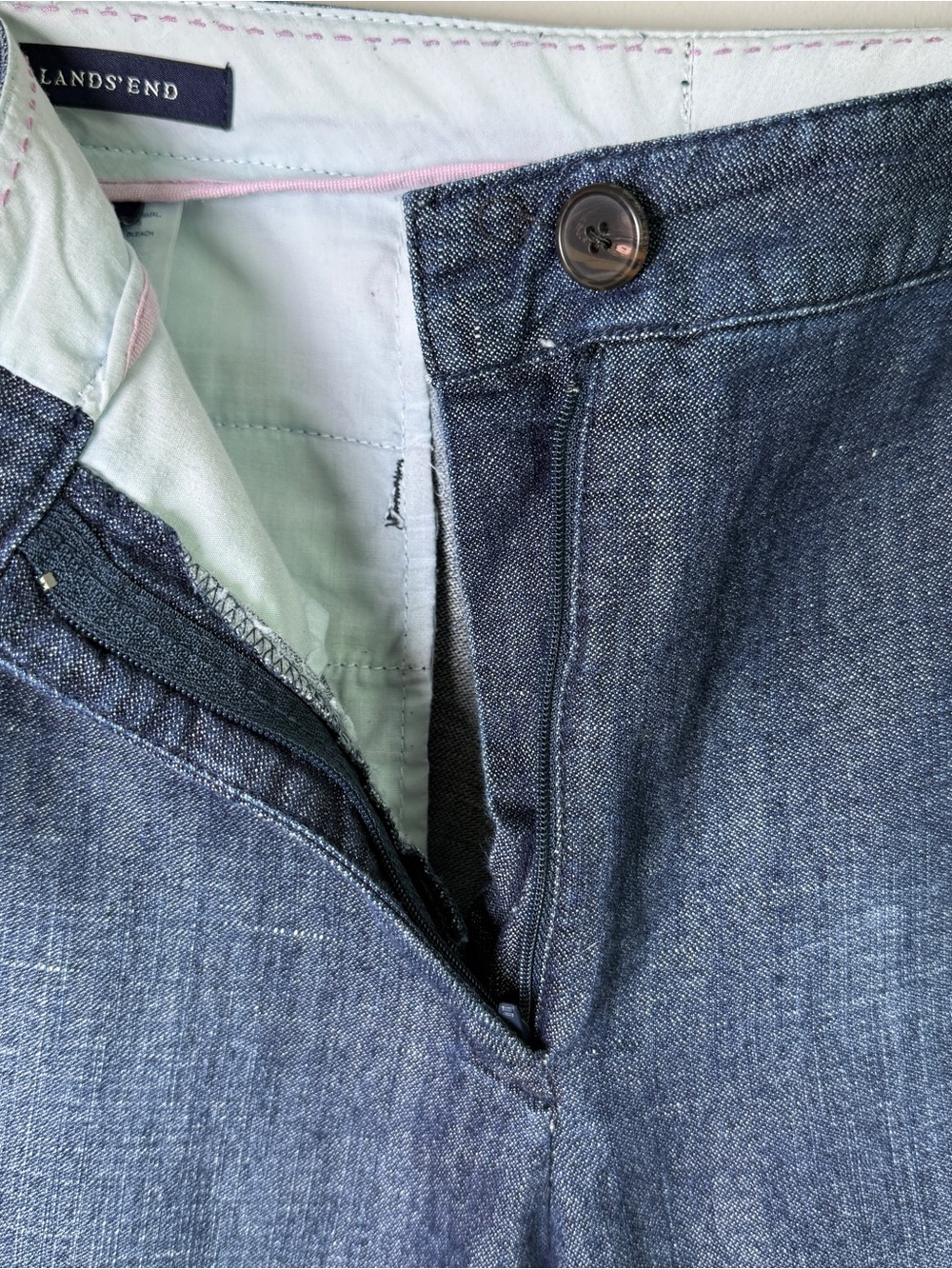 Lands End Cotton Linen Trousers Navy Denim Look Old Money Quiet Luxury 16 - Picture 5 of 12